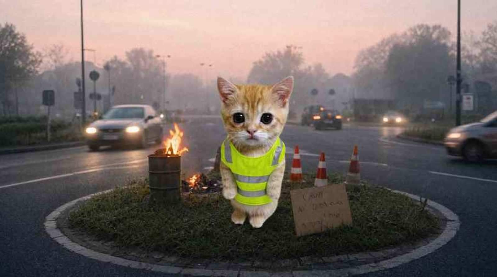 Gato on a roundabout at dawn